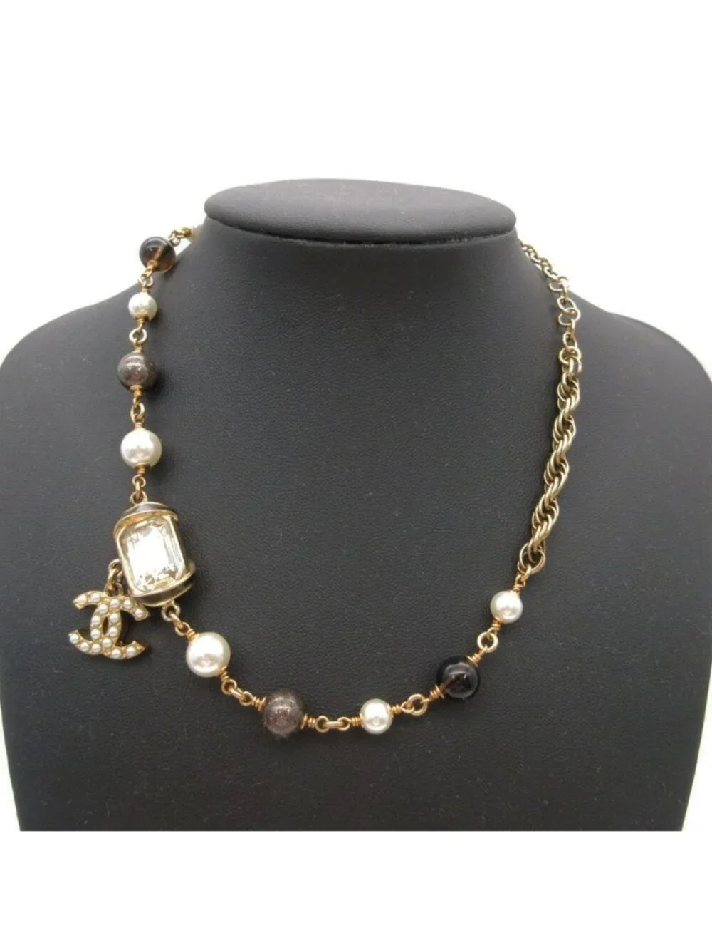 Chanel Necklace Pearl Bijou Stone CC Logo Gold